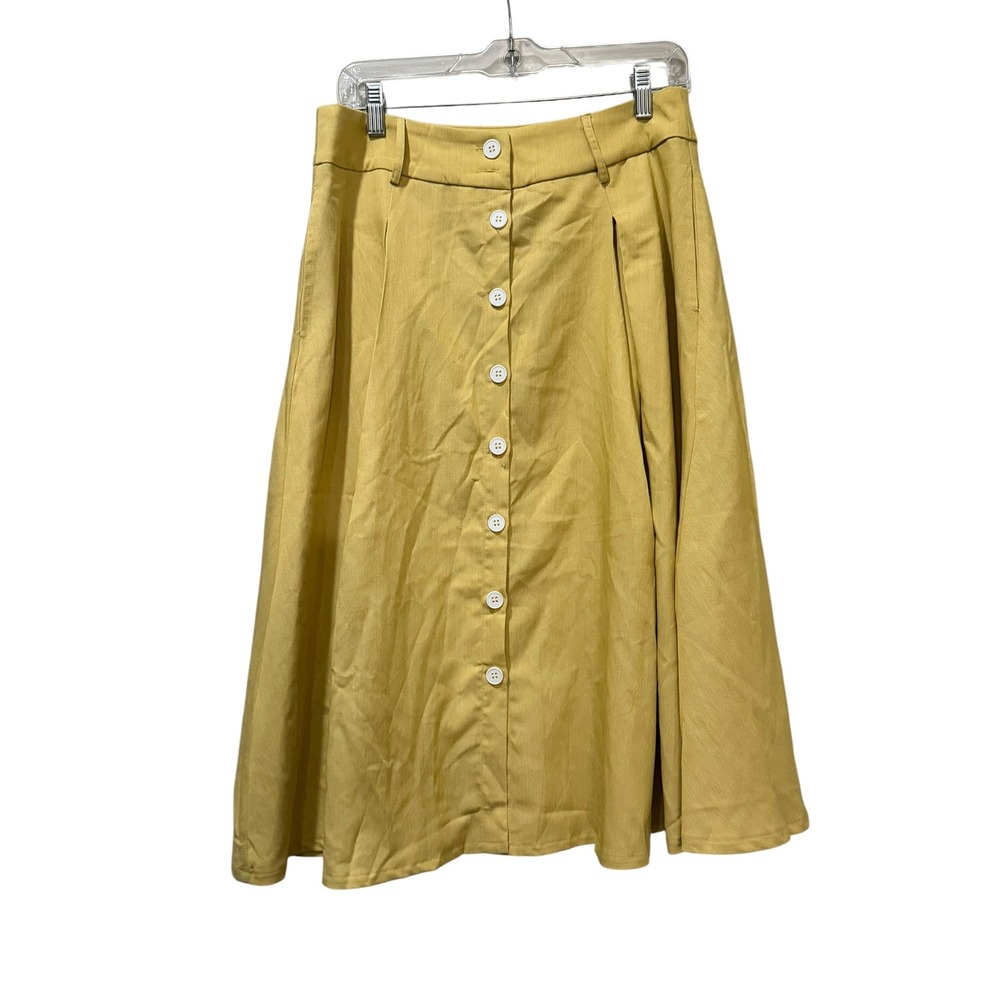Cider Mustard Yellow Button Down A-Line Midi Skirt Large NWT